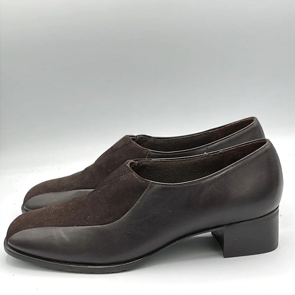 Munro American Two-Tone Brown Leather Shoes Size 8.5 | 1.5” Block Heel Comfort